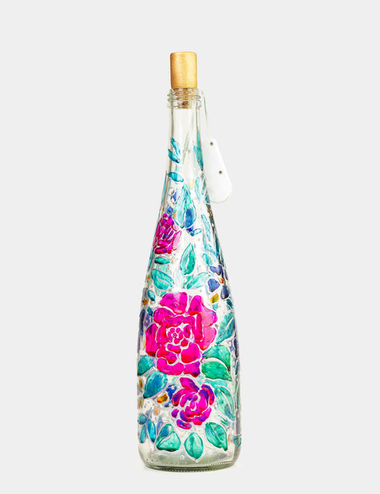 Lámpara Botella reciclada: Rosas
